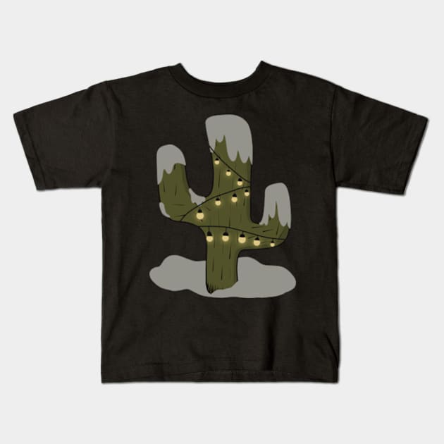 Xmas Lights Cactus Tree Kids T-Shirt by WalkSimplyArt